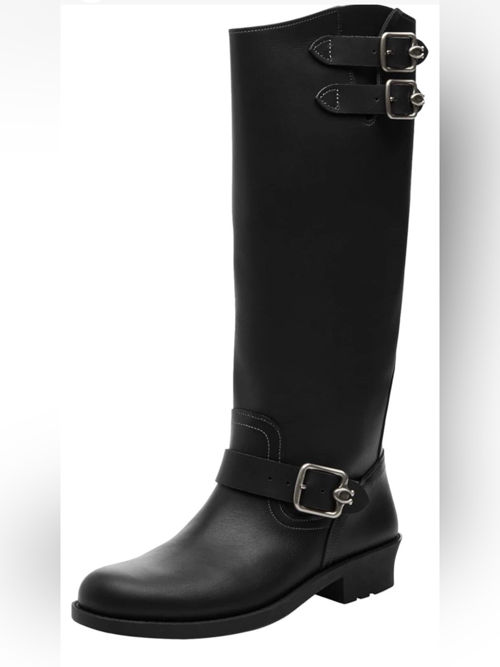 Coach Daria Moto Boot Black Leather Buckle Biker Knee High Size 7.5 NEW